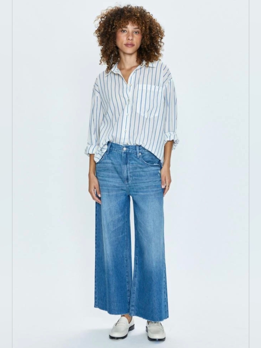 Pistola Jadyn Raw Hem Cropped Wide Leg Jeans In Amalfi Wash Size 28